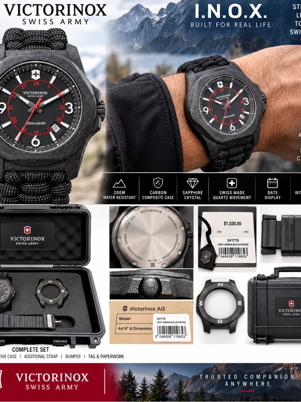 Victorinox I.N.O.X. Paracord Watch — Black with Red Accents